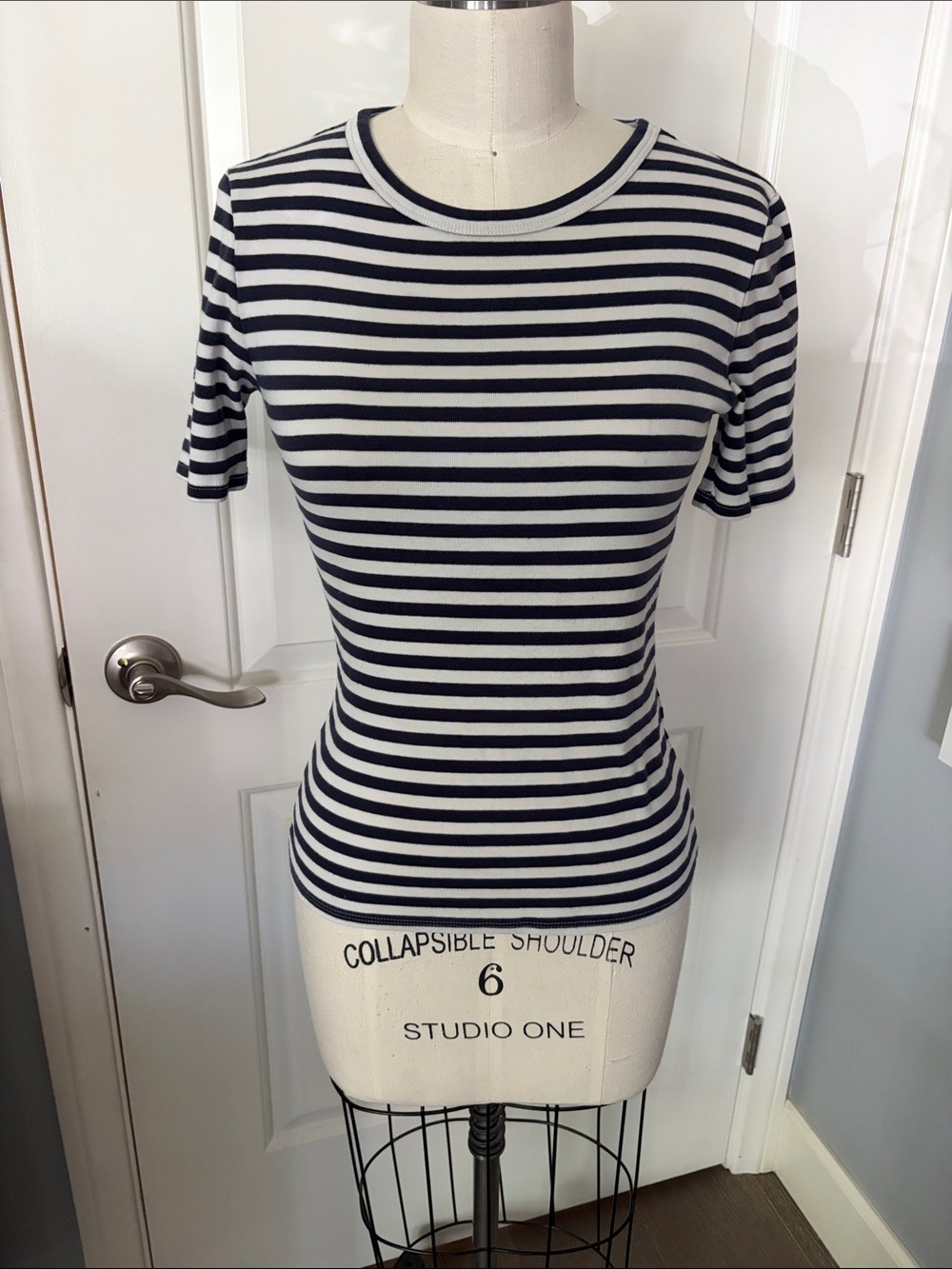 Striped Crewneck Short Sleeve Top - Navy & White. J CREW